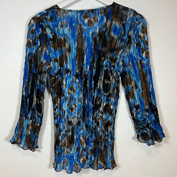VTG Y2K Alberto Makali Abstract Crinkle Top Crochet Sequin V-Neck Size M Whimsy - Picture 7 of 8